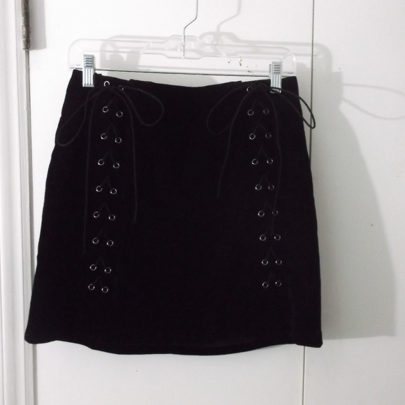 Endless Rose Dresses & Skirts - Endless Rose Black Velvet Lace Up Mini Skirt L